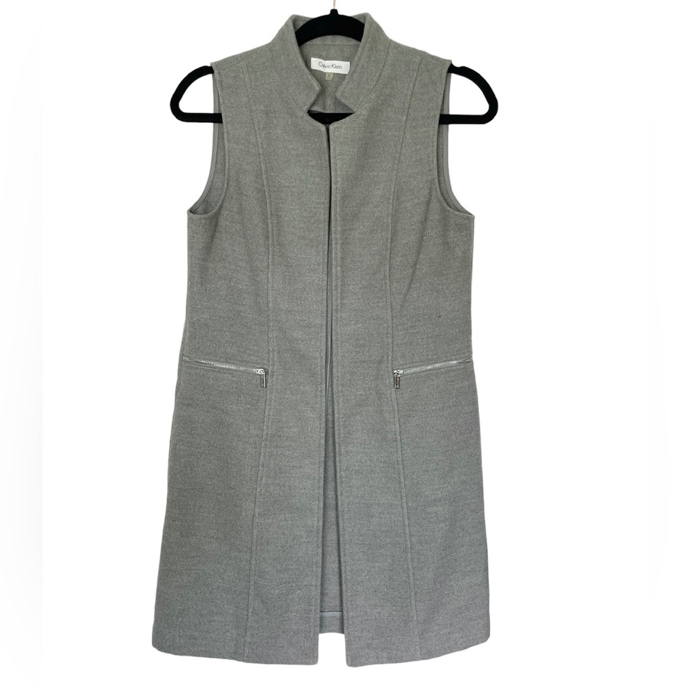 Calvin Klein Sleeveless Open Front Long Vest Light Gray Size 2
